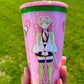 16oz Epoxied Hashira Wifu Snow Globe Tumbler With Rhinestone Accent Lid And Pink Straw