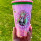 16oz Epoxied Hashira Wifu Snow Globe Tumbler With Rhinestone Accent Lid And Pink Straw