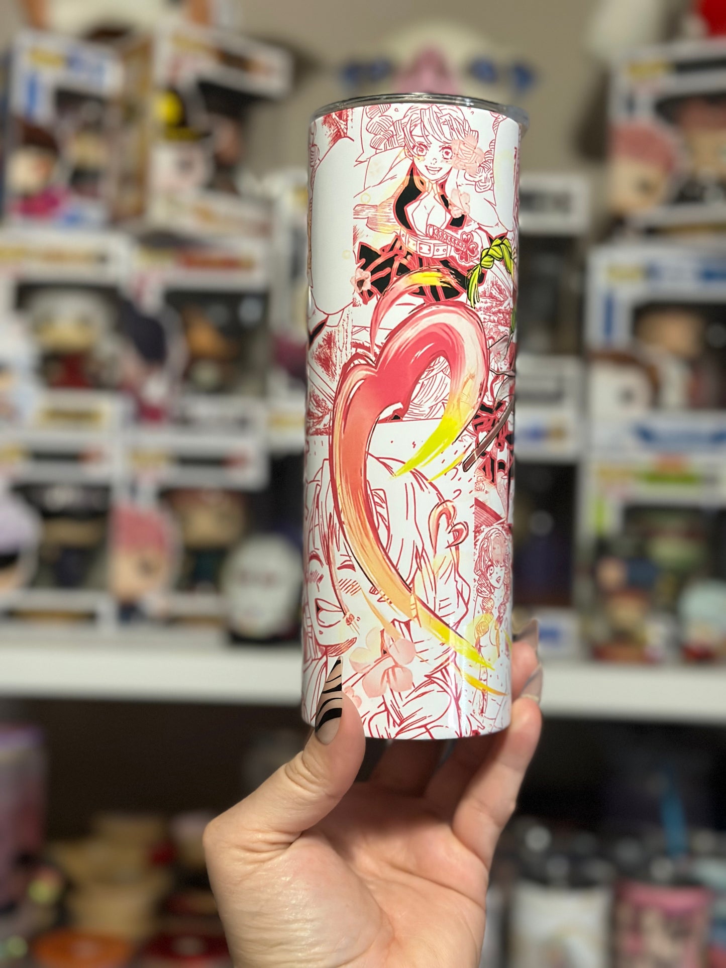 20oz Sublimated Pink Hair Hashira Tumbler With Lid And Straw