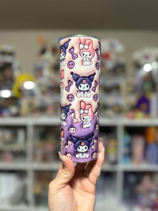 20oz Sublimated Puffy Kawaii Bunnies Stainless Steel Tumbler With Lid And Straw