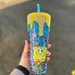 24oz Sponge And Friends UVDTF Bling Drip Snow globe Tumbler With Designer Lid And Straw ( No Epoxy)