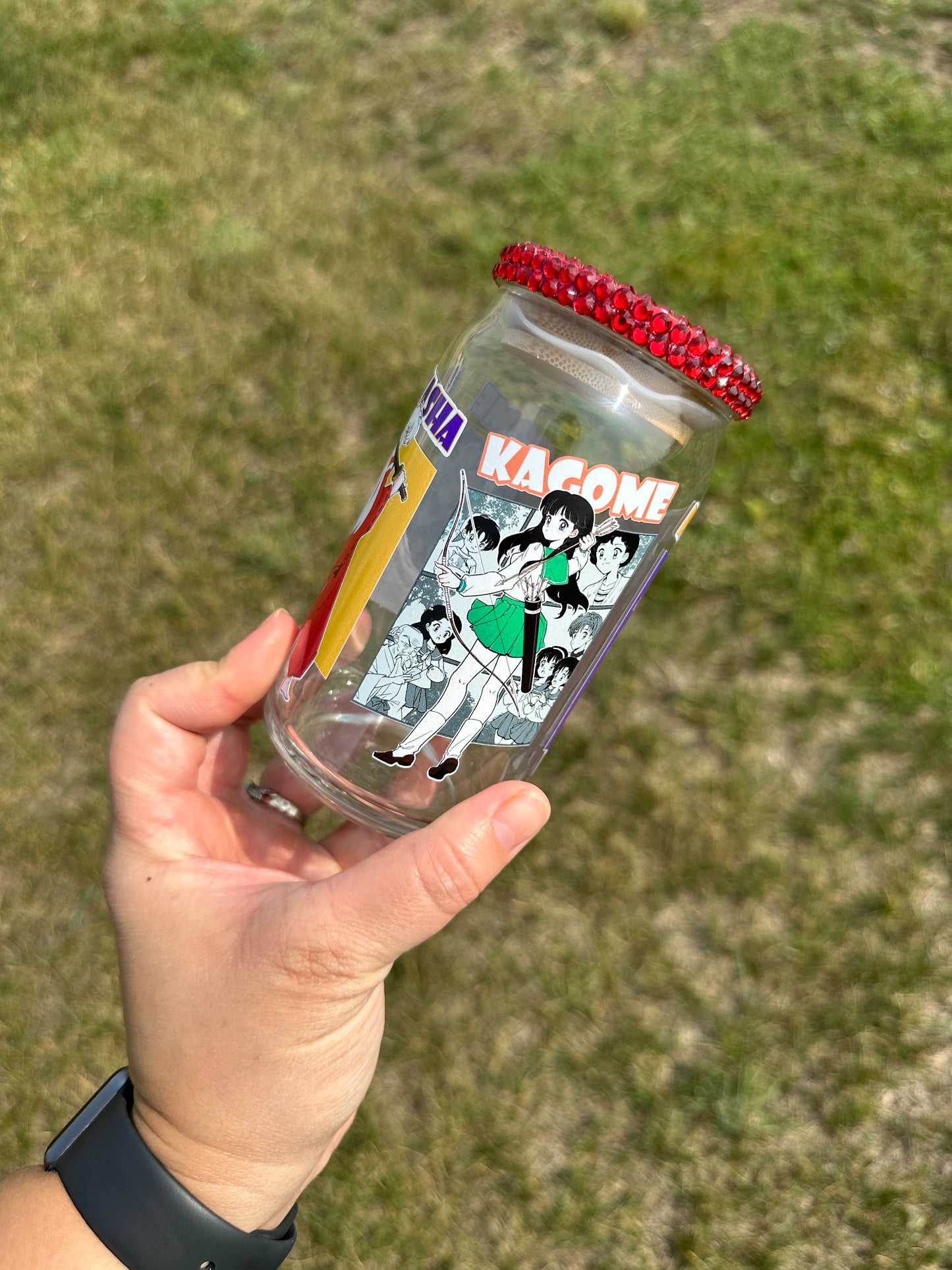 16oz Demon Dog Boy And Friend Eco Solvent Vinyl Glass Can With Rhinestone Lid And Straw