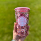 16oz Little Demon Sister Epoxied Snow Globe Tumbler With Rhinestone Lid And Straw