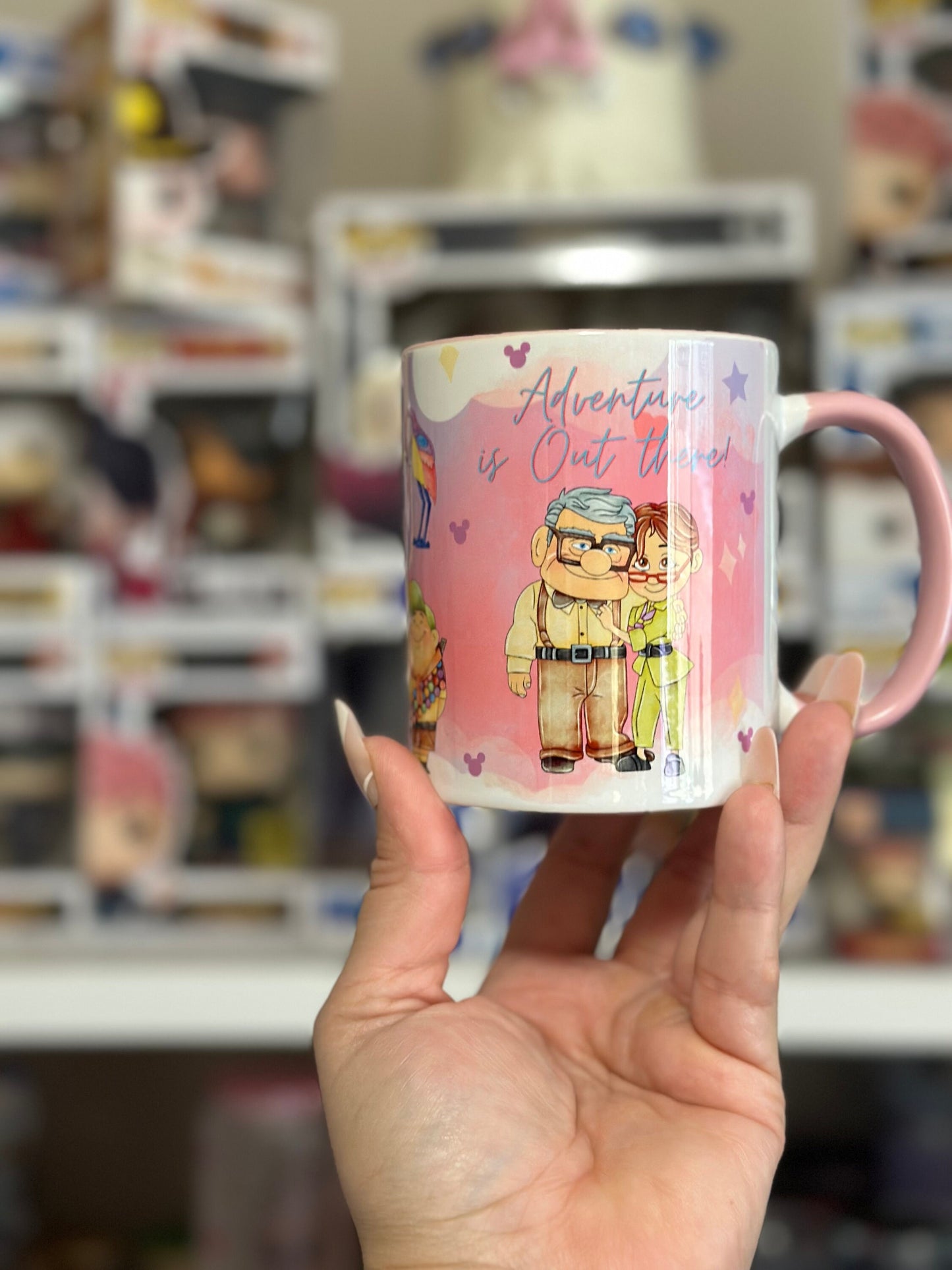 11oz Carl and Ellie Sublimated Mug With Pink Interior And Pink Handle