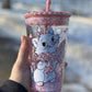 16oz Inspired Fancy Cat Snow Globe Tumbler With Pearl/Rhinestone Lid and Pink Straw