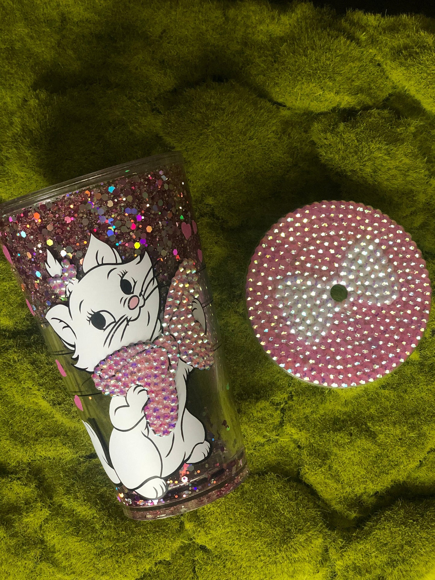 Inspired Fancy Cat  16oz  Snow Globe Tumbler With Rhinestone Lid and Straw