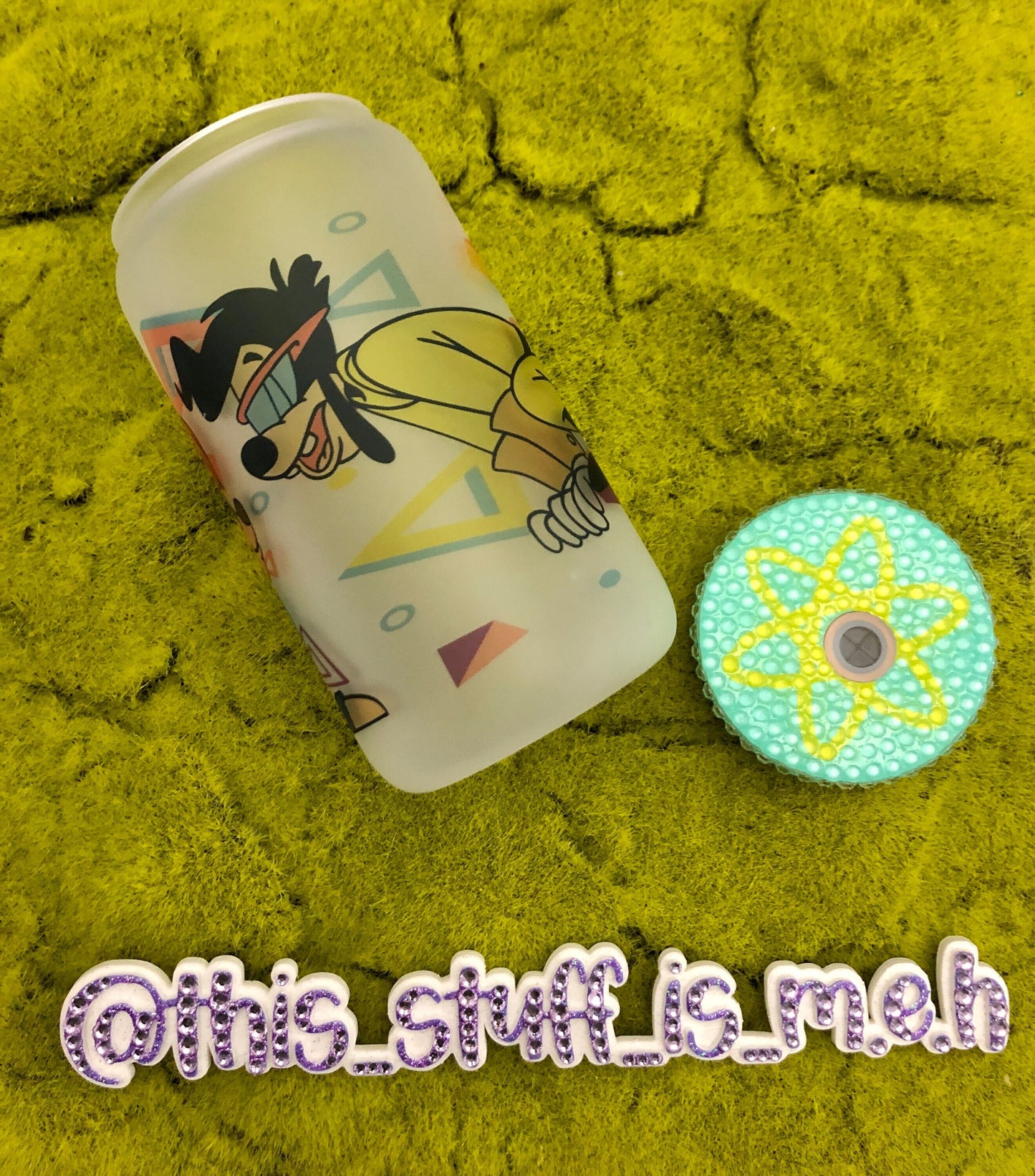 Sublimated Puppy Love Max and Roxanne Powerline Inspired 16oz Frosted Glass Can With Designed Lid And  Straw