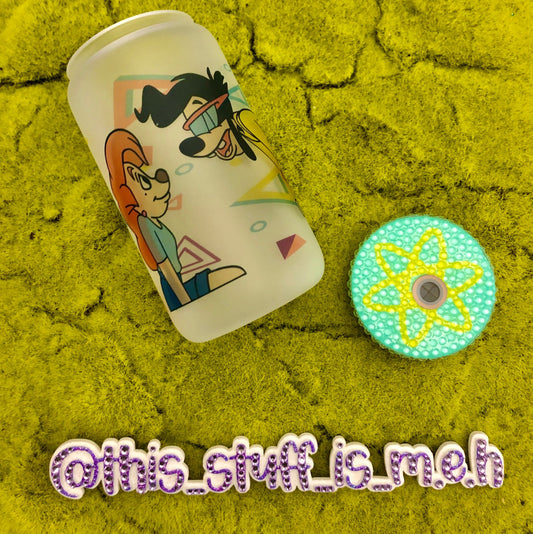 Sublimated Puppy Love Max and Roxanne Powerline Inspired 16oz Frosted Glass Can With Designed Lid And  Straw