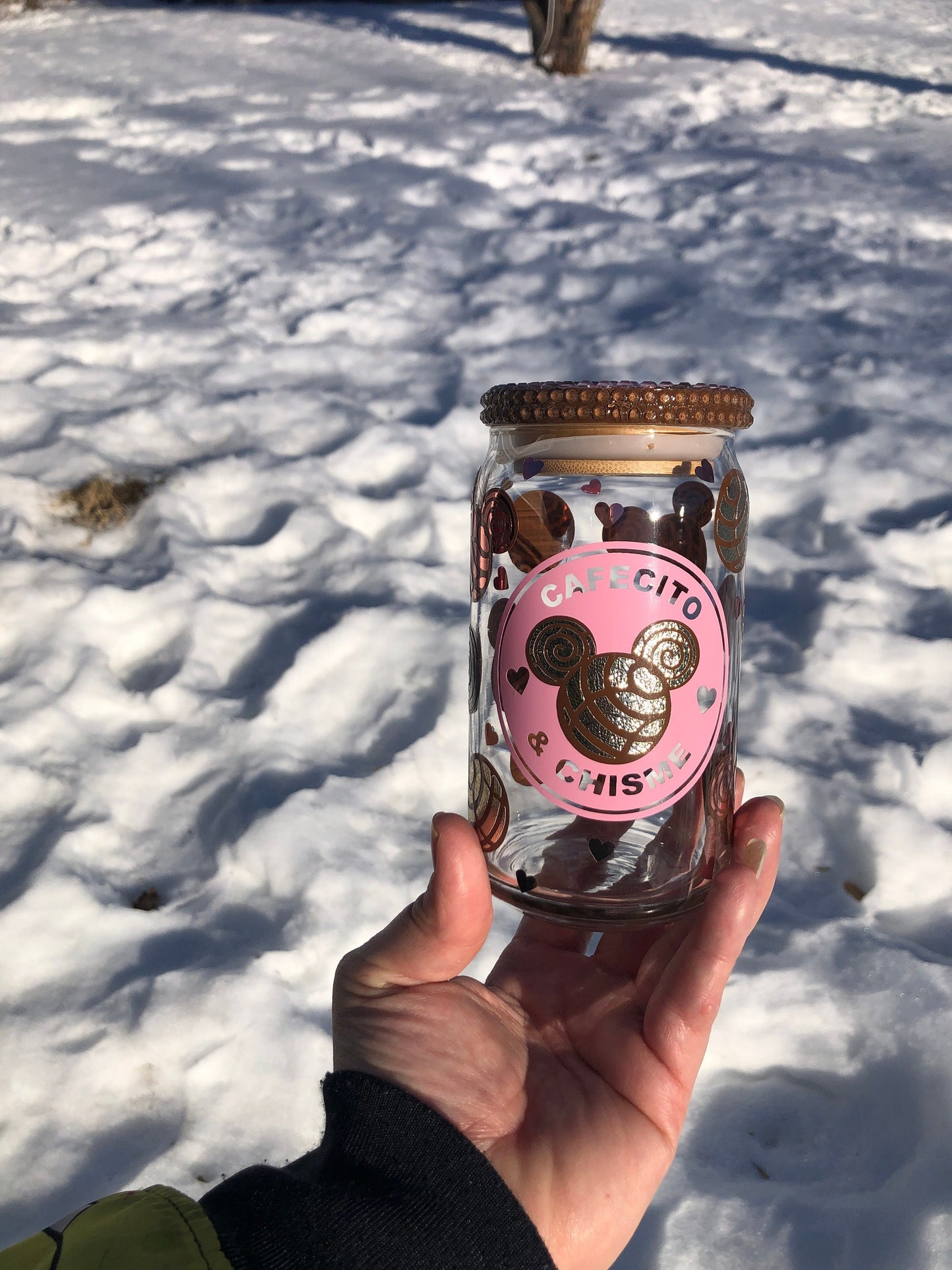 16oz Cafecito Y Chisme Mouse Edition Libbey Glass Permanent Heat Treated Vinyl And Pan Dulce Designed Rhinestone Lid