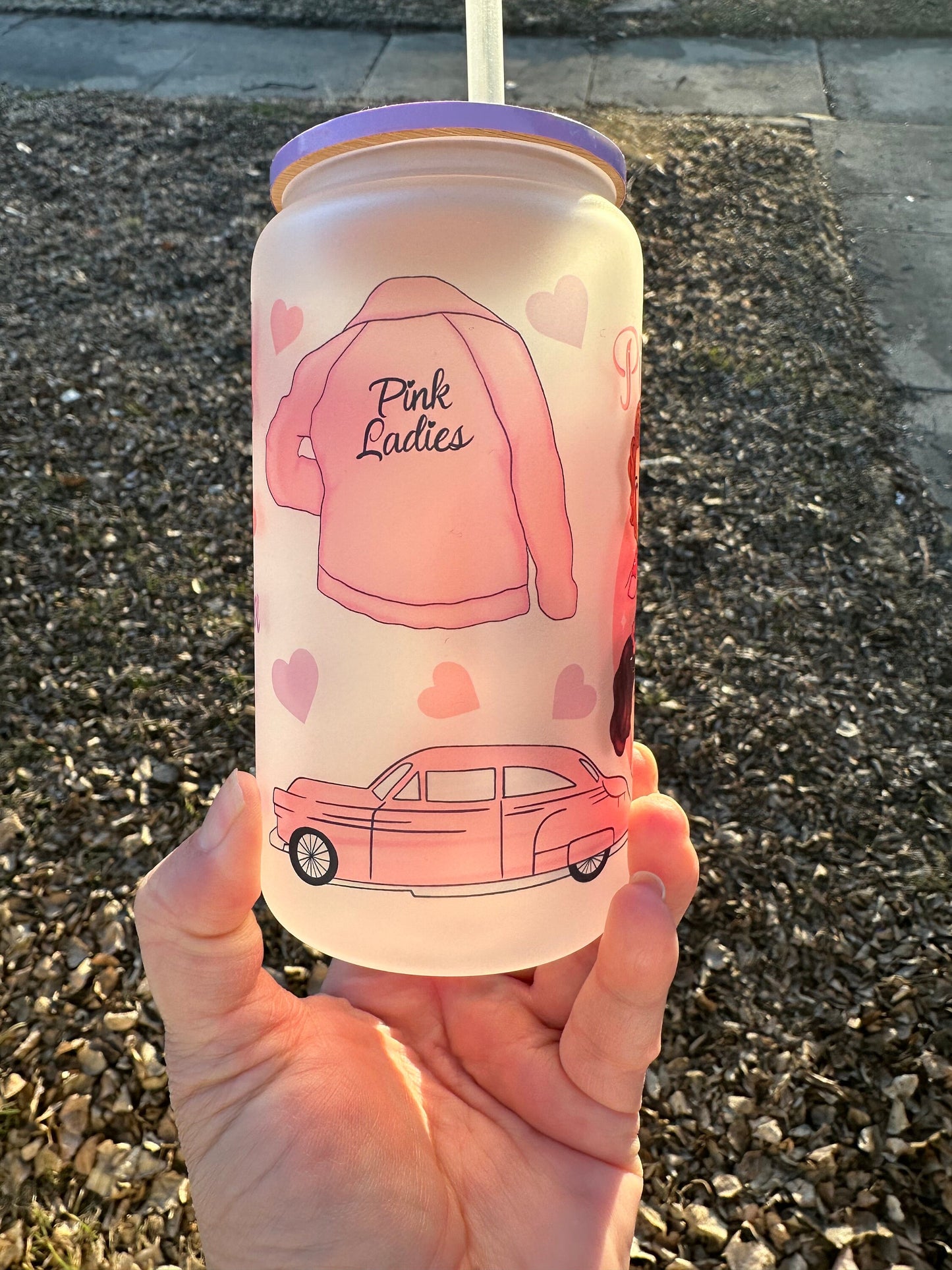 16oz Ladies In Pink Sublimated Frosted Glass Can With Designed Lid And Straw